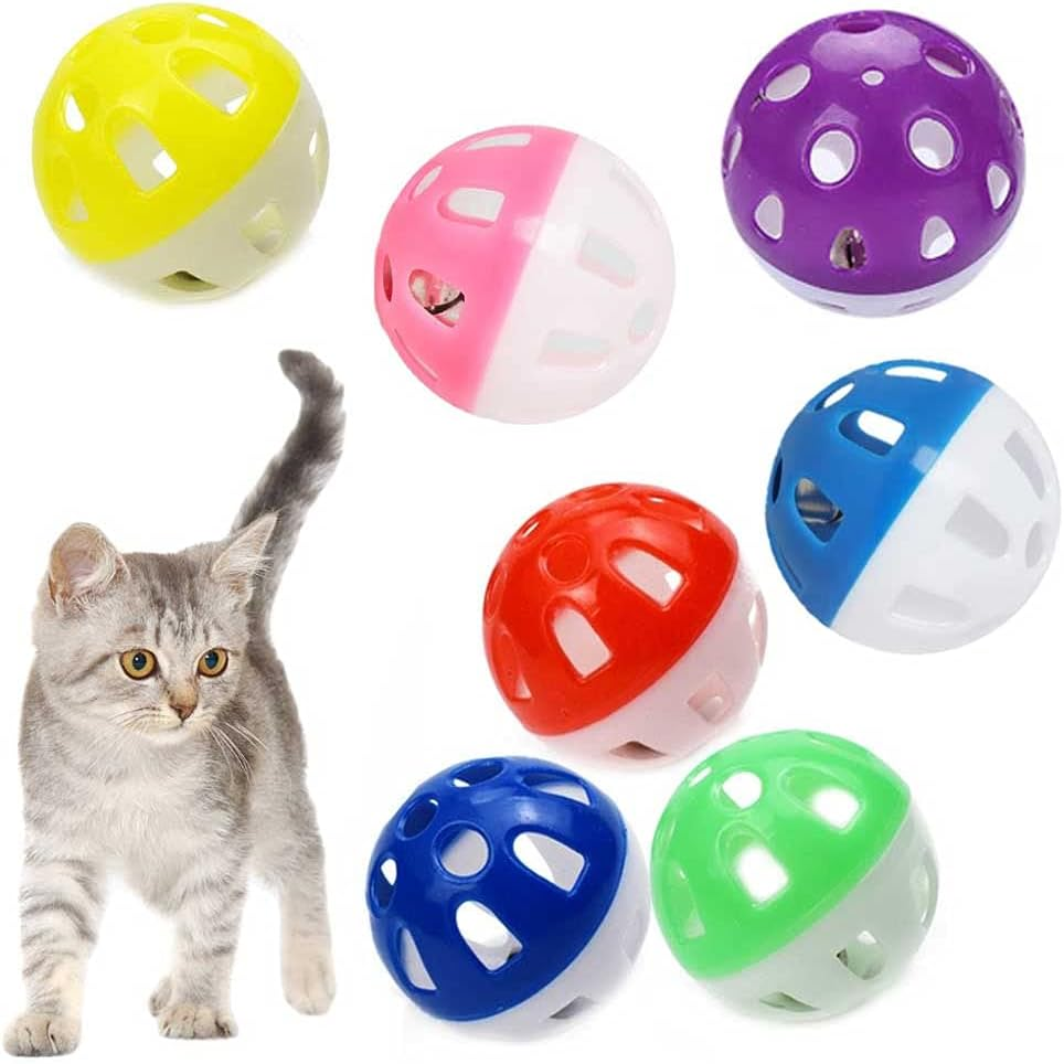 Darglino 12PCS 4CM Cat Toy Ball with Bell, Cat Bell Ball Cat Jingle Balls for Cats Kitten, Plastic Cat Toys Jingle Balls Pounce Chase Rattle Ball Toys Random Color