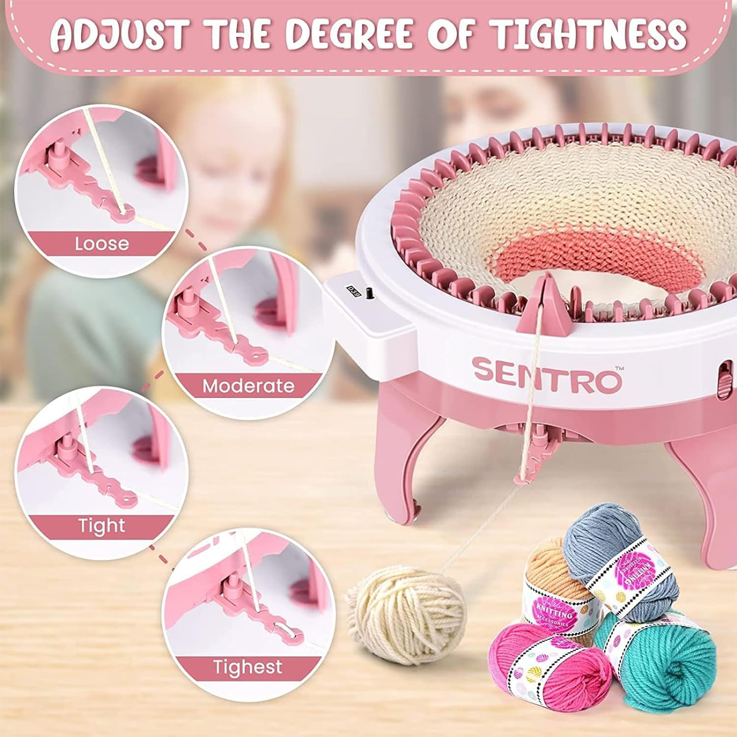 KELIOO Knitting Machine, 48 Needles Knitting Machine, Smart Weaving Loom round Knitting Machines with Row Counter for Adults or Kids,Diy Knit Loom Machine Kit for Hat, Scarves, Gloves, Socks image number 3