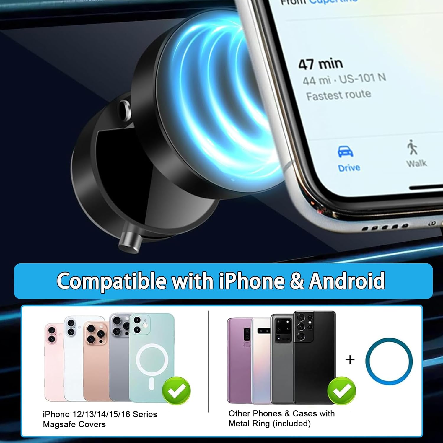 Foldable Magnetic Vacuum Phone Holder, 360&deg; Rotatable Suction and Retractable Cup Phone Mount for I-Phone 16/15/14/13/12 All Phones, Pink