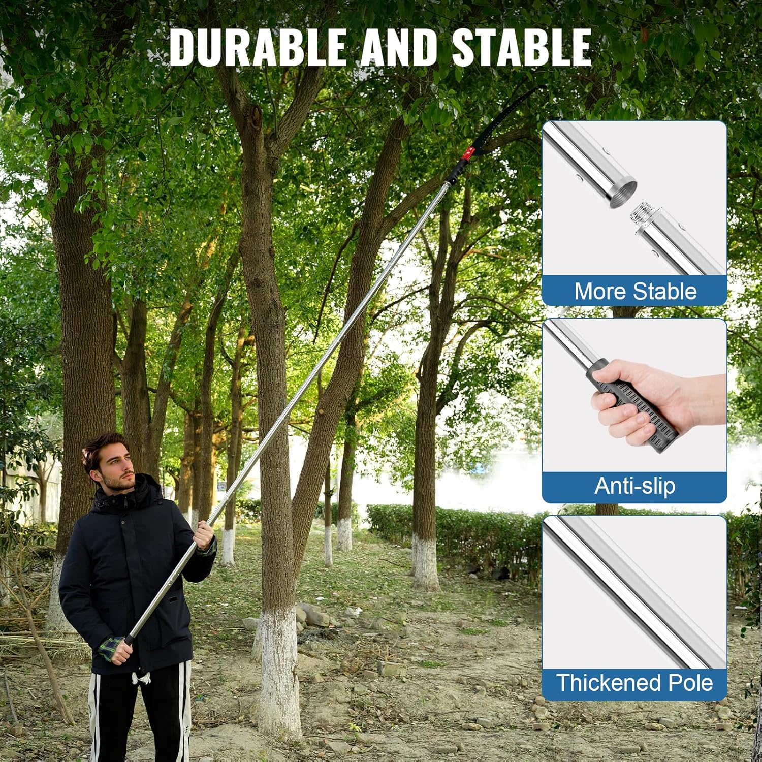 Manual Pole Saw 15Ft, Lightweight Manual Stainless Steel Extension High Pole Pruning Pole Saw for Tree Trimming Branches at Forestry Yard Garden Patio image number 6