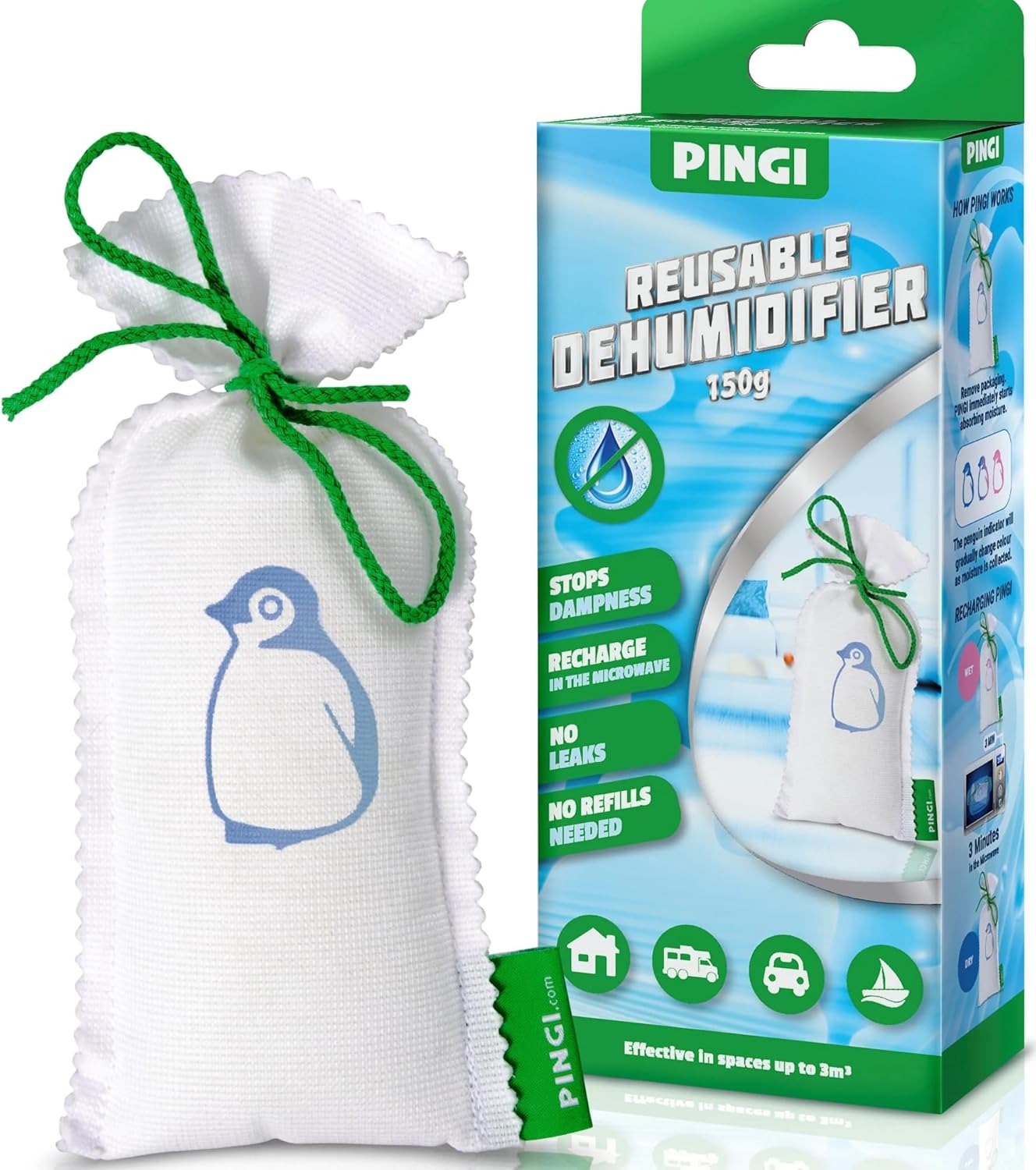 PINGI Microwavable Moisture Absorber Bag 150G | Absorbs Moisture, Damp, & Condensation on Windscreens & Damp Spaces | 100% Leakproof | Reusable Dehumidifier | Condensation Remover image number 4
