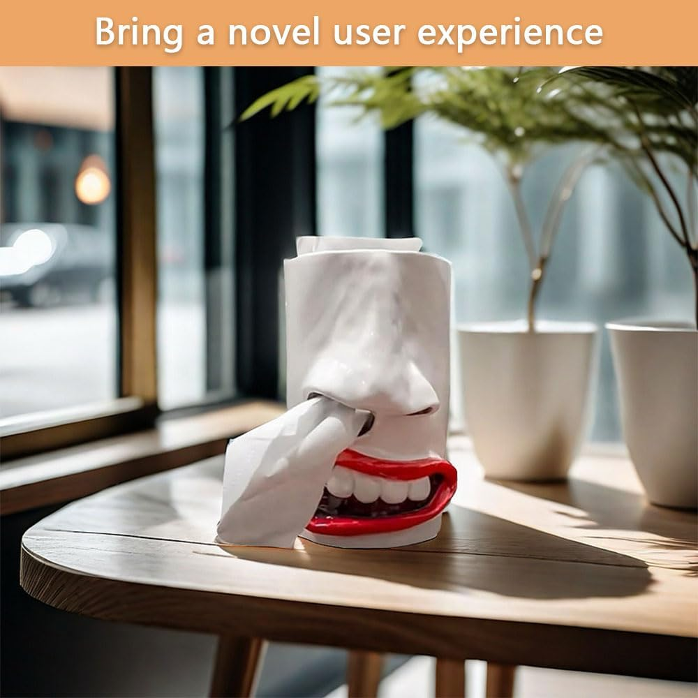 Funny Face Tissue Holder &ndash; Quirky 3D Nose & Mouth Tissue Dispenser, Unique Tissue Box for Living Room, Bedroom, and Bathroom Decor