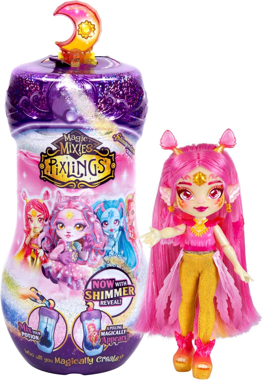 Magic Mixies Pixlings. Now with Shimmer Reveal! Pheona the Pheonix Pixling. Create and Mix a Magic Potion That Magically Reveals a Beautiful 16.5Cm Pixling Doll inside a Potion Bottle! image number 4