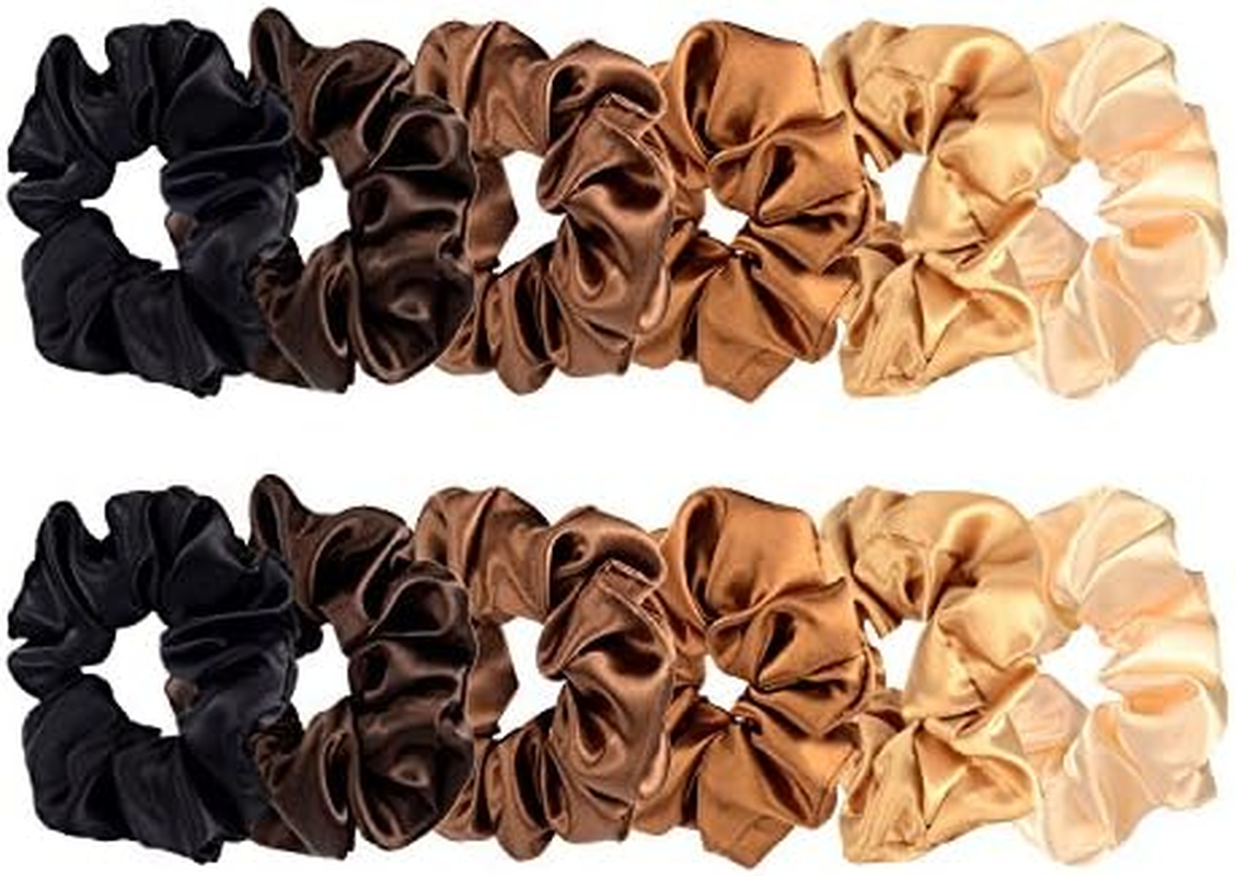 12 Pieces Satin Hair Scrunchies Elastic Hair Bobbles Scrunchies Hair Ties for Kids Adults, 6 Colors image number 1