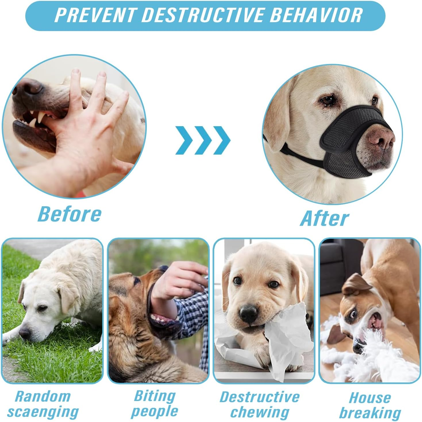 Viiotu Dog Muzzle, Adjustable Comfortable Anti-Bark Breathable Mesh Muzzle for Small, Medium Dogs, Secure Fit for Safe Breathing and Drinking (L) image number 5