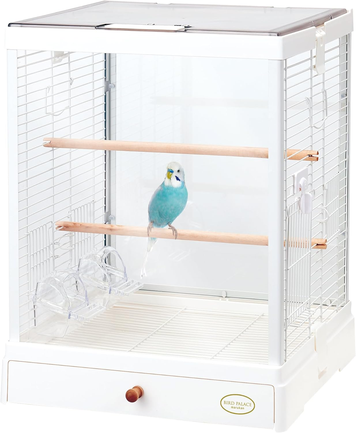 Minimal Land Bird Palace Clear Screen, 40 W, White, Clear View Tempered Glass, Easy to Clean, Easy to Assemble, Wide Approx. 15.7 Inches (40 Cm), for Birds