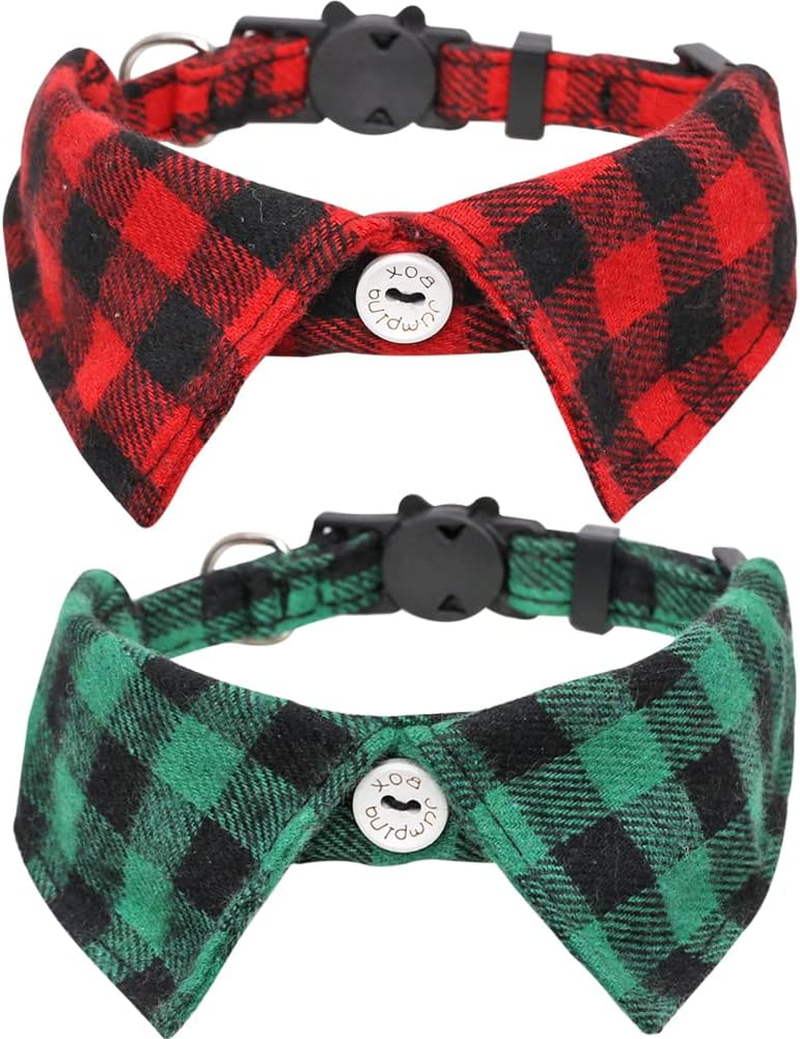 Christmas Cat Collar Breakaway with Cute Removable Bow Tie Bandana and Bell for Kitty Adjustable Safety Plaid - Bowtie New image number 2