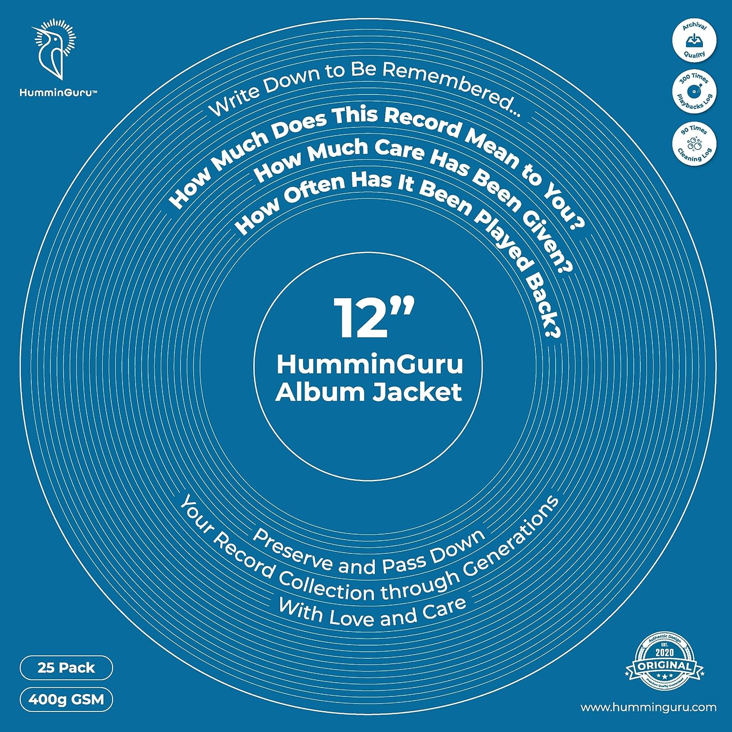 Humminguru 12 Inch Album Jackets, 400GSM Cardboard Vinyl Record Jackets, Blank Cardboard Jackets for Replacing Album Covers and Record Covers, Heavy LP Vinyl Covers, 5Lbs,25Pack (12" Album Jackets)