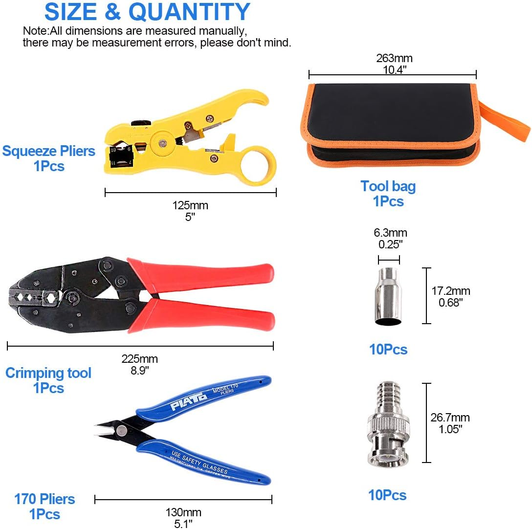 Glarks Coax Coaxial BNC Professional Crimping Tool with RG59 Coax Connector and Round/Flat UTP Cat5 Cat6 Wire Stripper and Wire Cable Cutter for RG55 RG58 RG59 RG62 5 6 21 140 141 142 image number 6