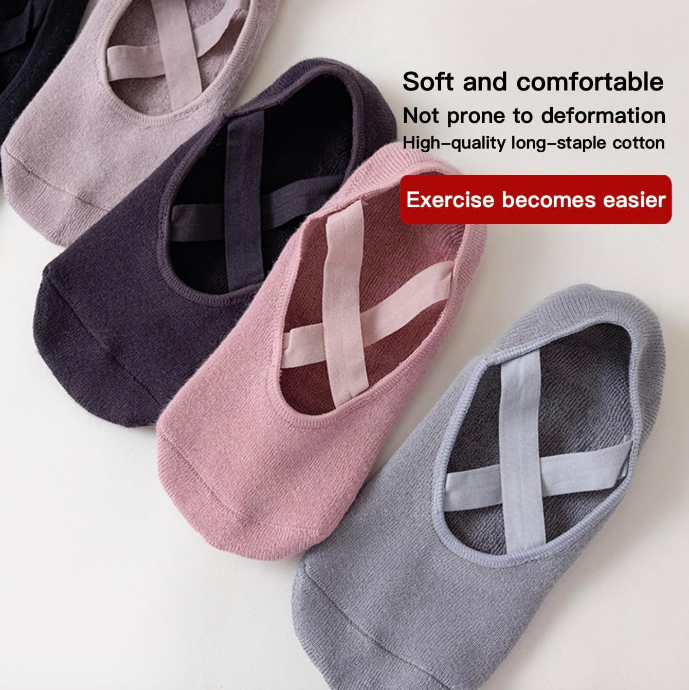 5 Pairs Yoga Socks for Women Non-Slip Grips & Straps, Ideal for Pilates, Pure Barre, Ballet, Dance, Barefoot Workout image number 2