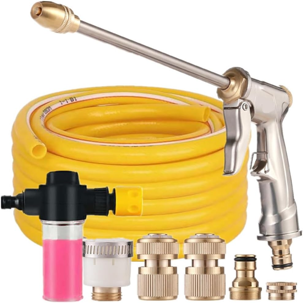 Garden Hose Nozzle with Foam Kettle and 10M Hose, 3/4 Extra-Strong Solid Brass Connectors for Garden Hose, for Watering Plants,Lawn& Garden,Washing Cars,Cleaning,Showering Pets & Outdoor Fun image number 2