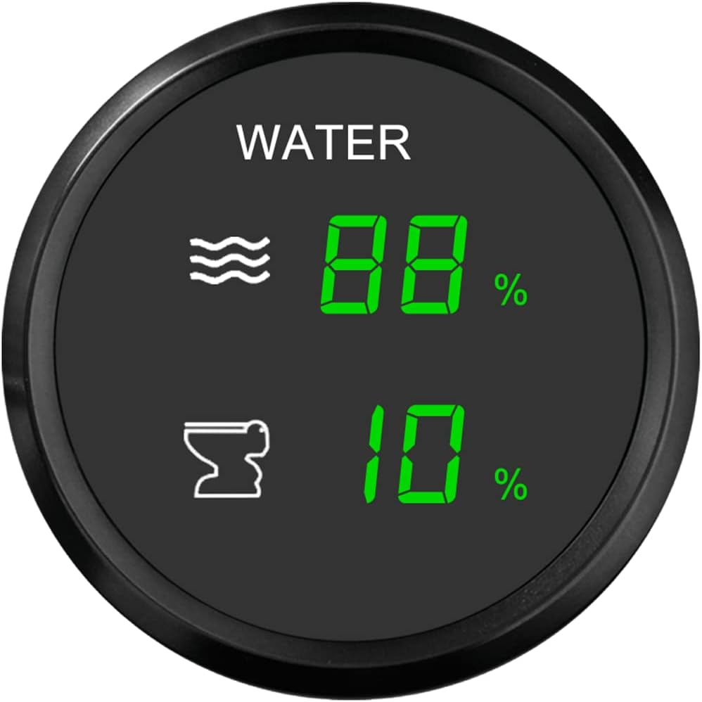 ELING Waterproof 2 in 1 Dual Gauge Water Level Holding Tank Level Alarm 9-32V for RV Vessels Yachts (WH, Black+Black) image number 6