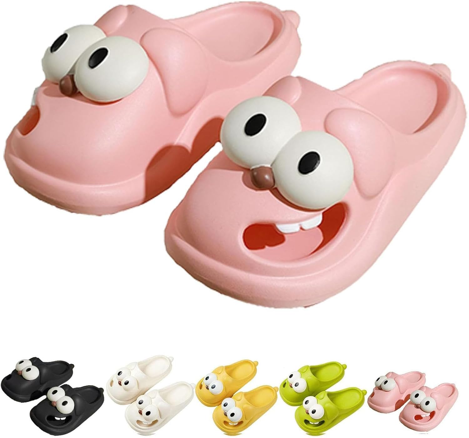 Big Eyes Dog Slippers for Women Kid, Tongue Kiss Slippers, Non-Slip Quick Drying Soft Lightweight Shower Cloud Slides