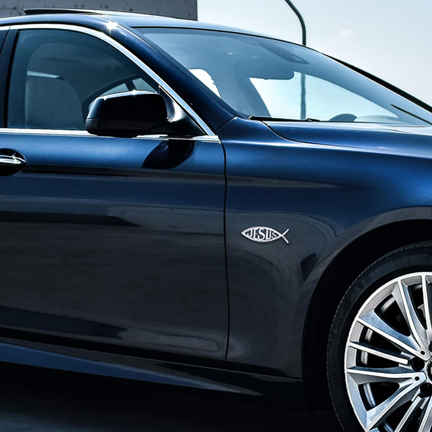 2Pcs Jesus Fish Decal Sticker Silver,3D Car Chrome Decal Emblem Sticker Religious God for Jesus Christian Fish Symbol image number 2