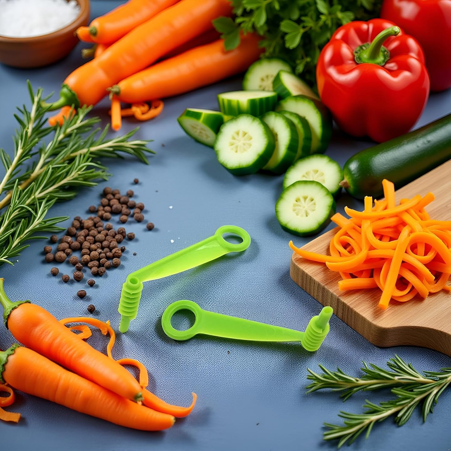 2Pcs Spiral Slicer Blade Hand Slicer Cutter Potato Cucumber Vegetables Spiral Knife Kitchen Accessories Tool,Manual Screw Peelers Kitchen and Dining Tools (Green)