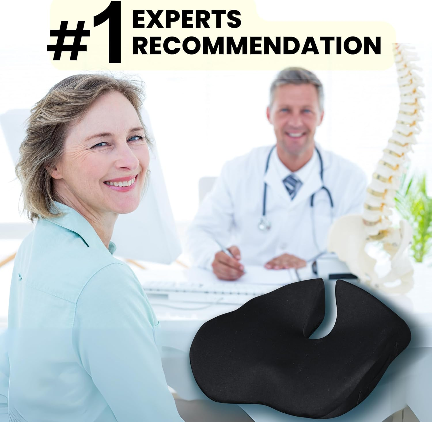 Pressure Relief Seat Cushion for Tailbone Pain &ndash; X Large Office Chair Cushion for Back Pain, Coccyx & Sciatica Pain Relief Pillow. Memory Foam Seat Cushions for Office Chairs. Extra Cover (Black) - Grey image number 7