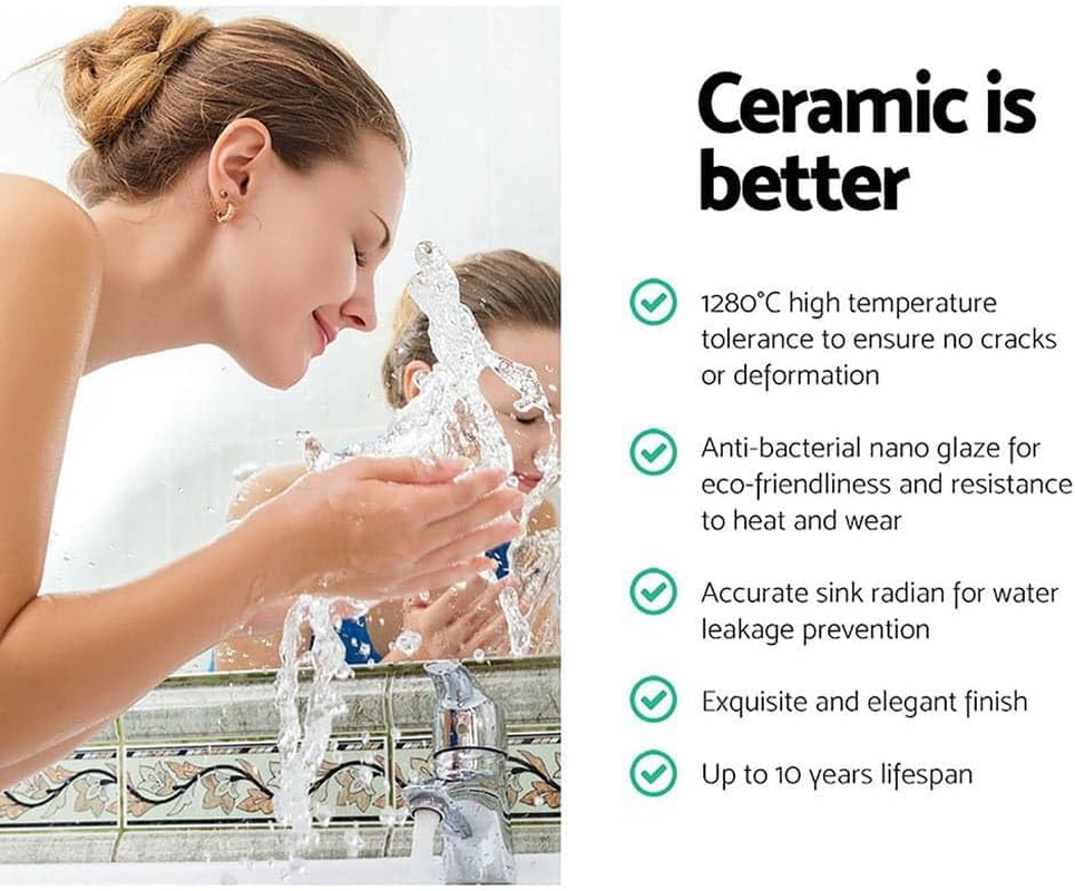 Cefito Bathroom Basin Vanity Sink, Ceramic Hand Wash Basins Vessel Sinks above Counter Top Tools Kitchen Home Improvement, Rectangle High Gloss Finish Modern Scratch-Resistant Black White image number 2