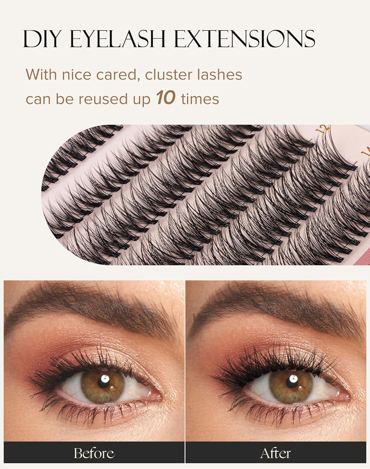 Lashes Clusters Individual Eyelashes Extensions Wispy DIY Eyelash 184Pcs Fluffy Cluster Natural DIY at Home False Lashes Extension 8Mm-14Mm-Glam02 image number 4