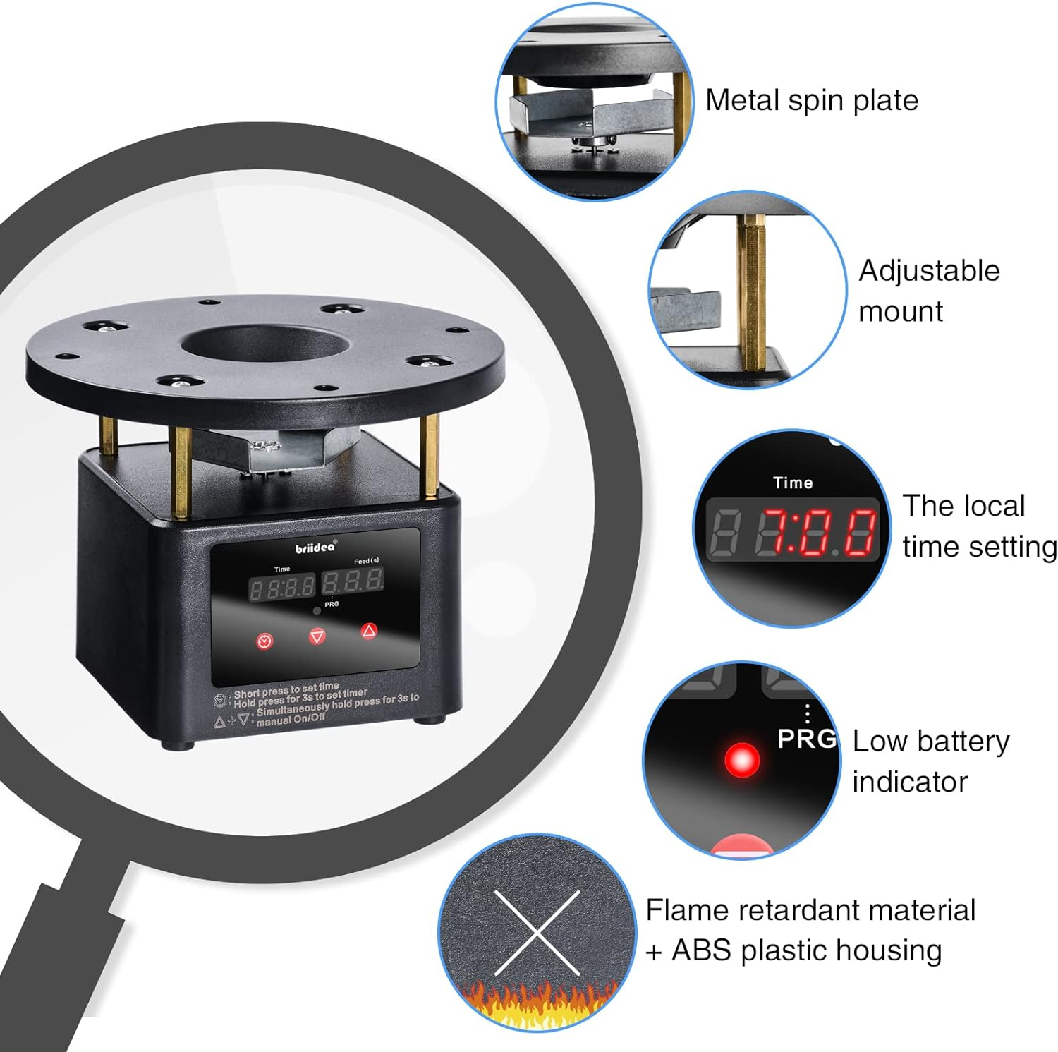 Briidea Deer Feeder Timer, All-In-One Deer Feeder Motor and Timer Kit with Programable Digital Timer, Metal Spin Plate, Adjustable Mount, Black image number 2