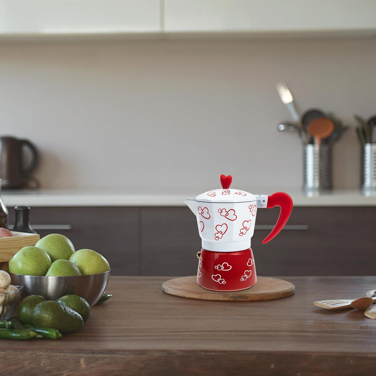 LIFKICH Red Heart Aluminum Mocha Pot Espresso Maker Italian Style Coffee Pot with Anti-Scald Handle Easy to Use Manual Coffee Machine for Home Kitchen Tea House Shop Brewing image number 5