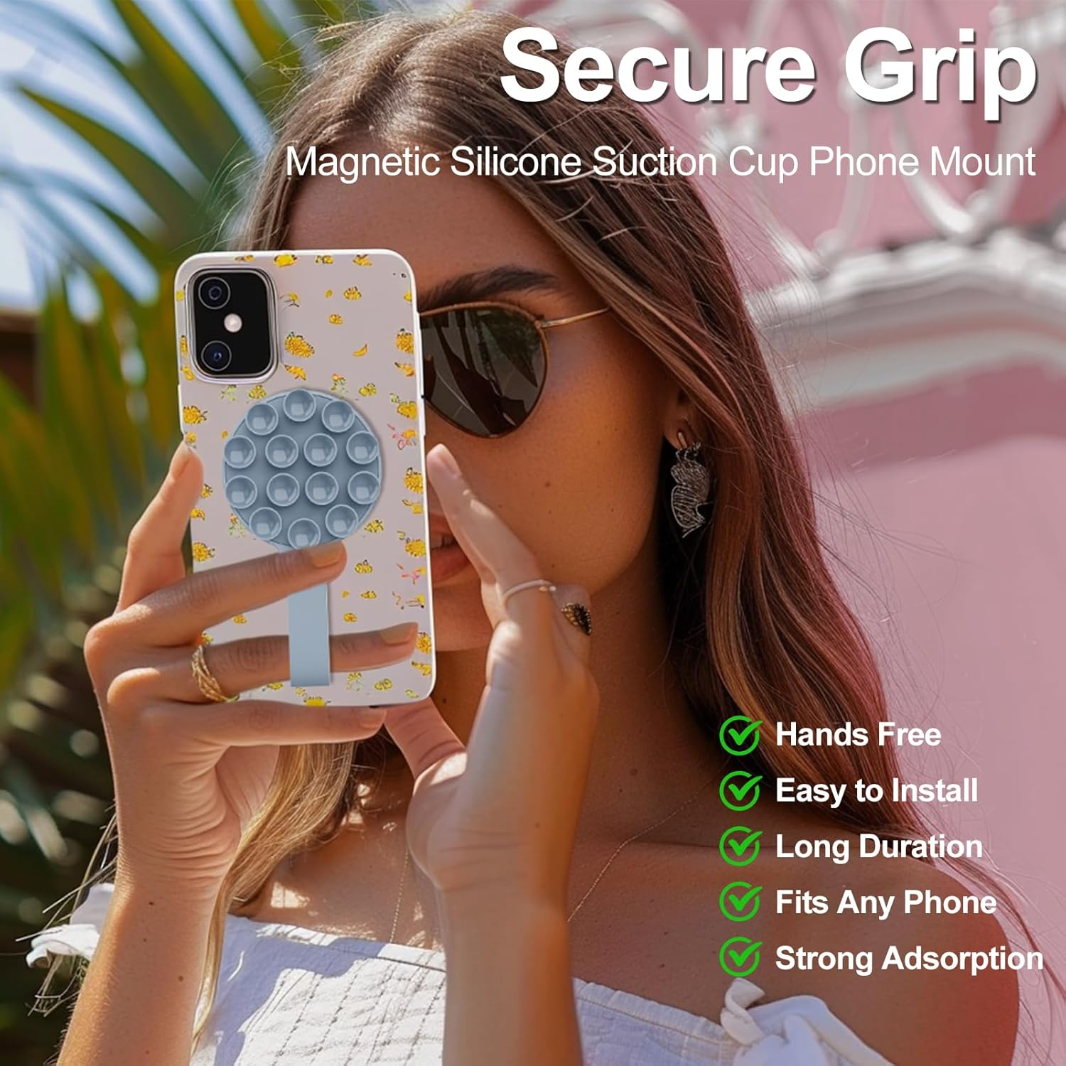 T Tersely Silicone Suction Phone Grip Holder, Magnetic Phone Mount Compatible with Magsafe, Sticky Grip Hands-Free Mirror Stand Holder for Iphone 17/16/15/14/13/12/11 Series and Android (Blue) image number 2