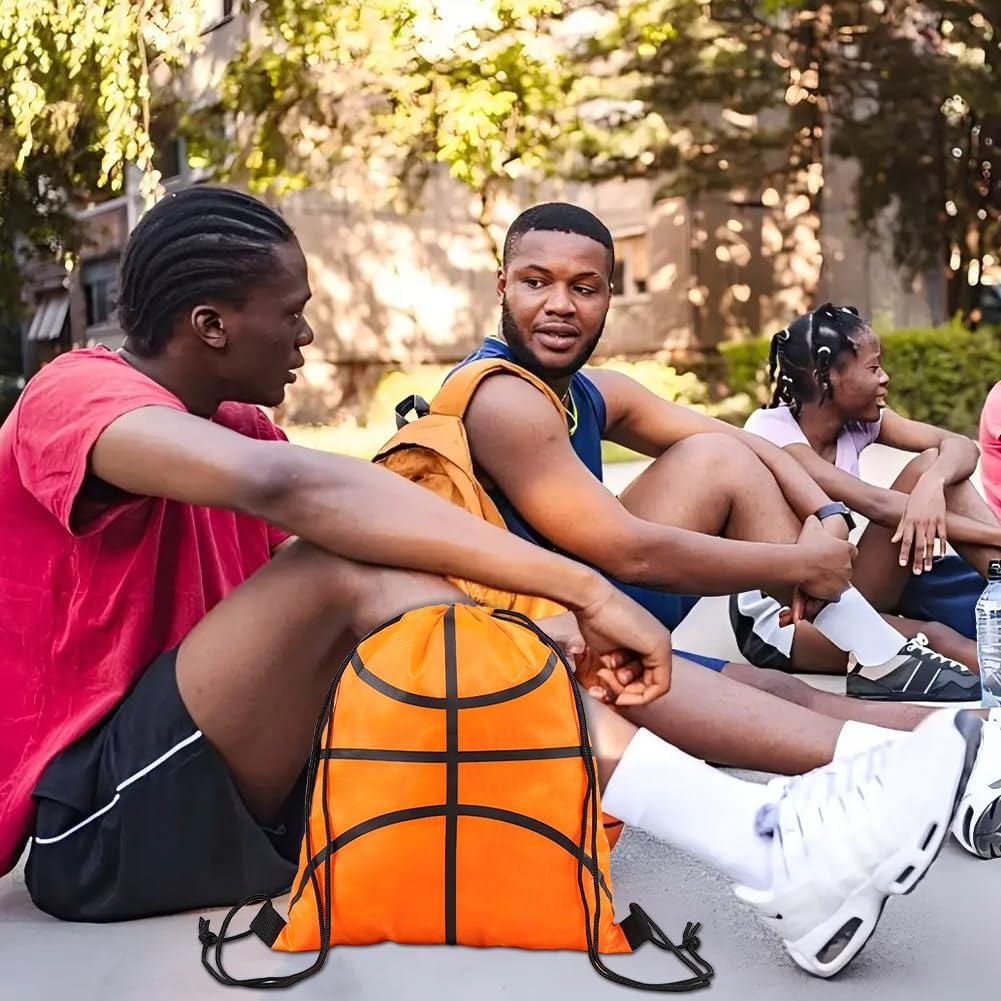 Satiskid 4 Pack Drawstring Bags, Drawstring Gym Bag, Swimming Bag, Drawstring Backpack, Large Capacity Drawstring Bag for Picnic Gym Sport Beach Travel Storage (Basketball), White, 34 X 42Cm