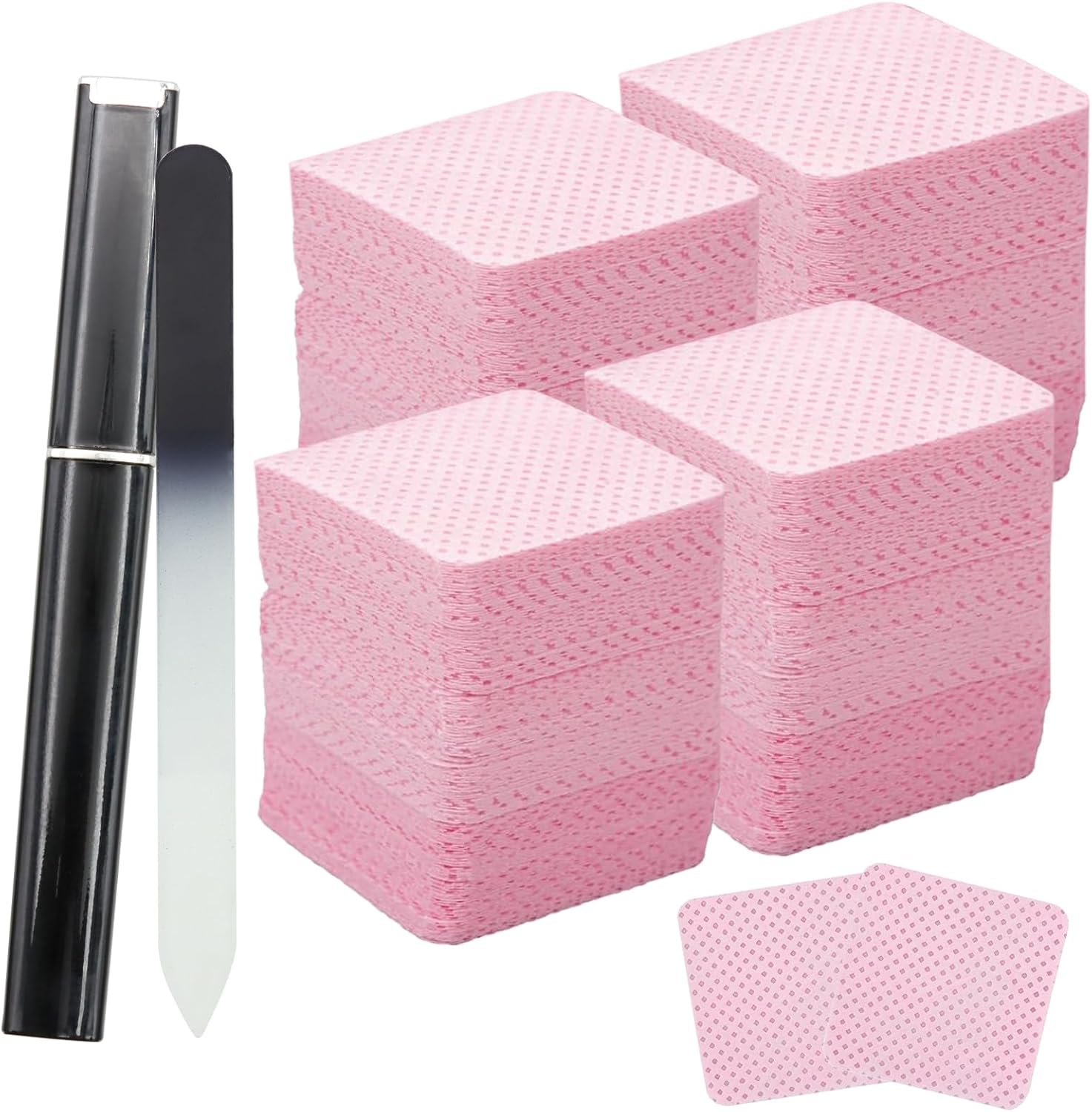 VEGCOO Pack of 1200 Nail Polish Remover Pads Nail Cleaning Wipes with 1 Black Nail File Extra Large Quantity Quick Remove Cleaning Wipes Nail Care Set for Salon Home (White)