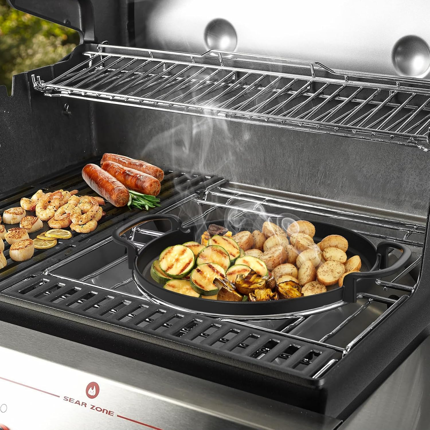 Onlyfire Cast Iron Pans Diameter 30.5 Cm, Grill Plate, round Grill Pan Insert for Weber 7421 57 Cm Charcoal Grills, One-Touch Charcoal Grill, Gourmet BBQ System Replacement Parts image number 2