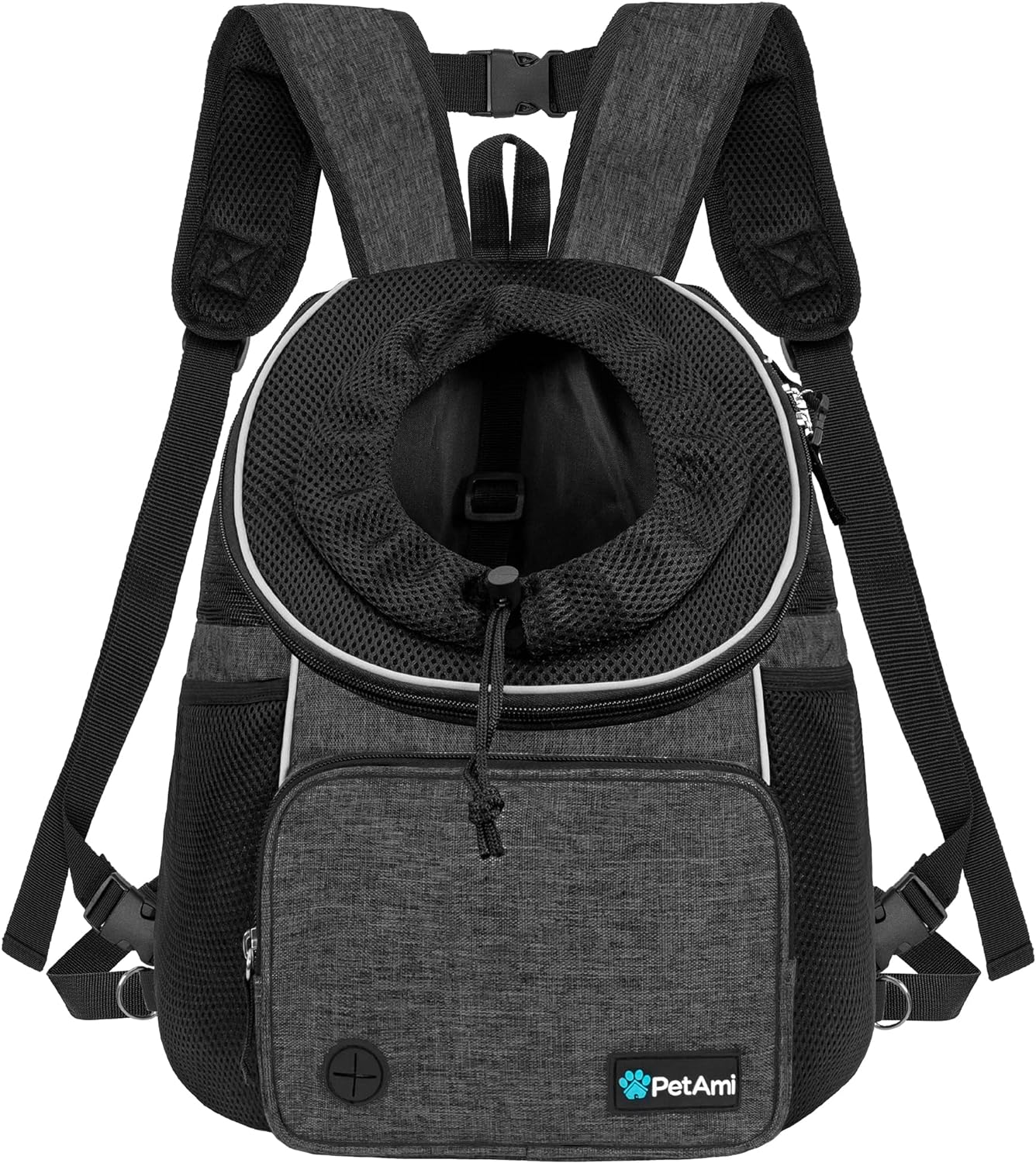 Petami Dog Front Carrier Backpack, Adjustable Pet Cat Chest Ventilated Dog Carrier for Hiking Camping Travel, Small Medium Puppy Large Cat Carrying Bag, Max 10 Lbs, Gray