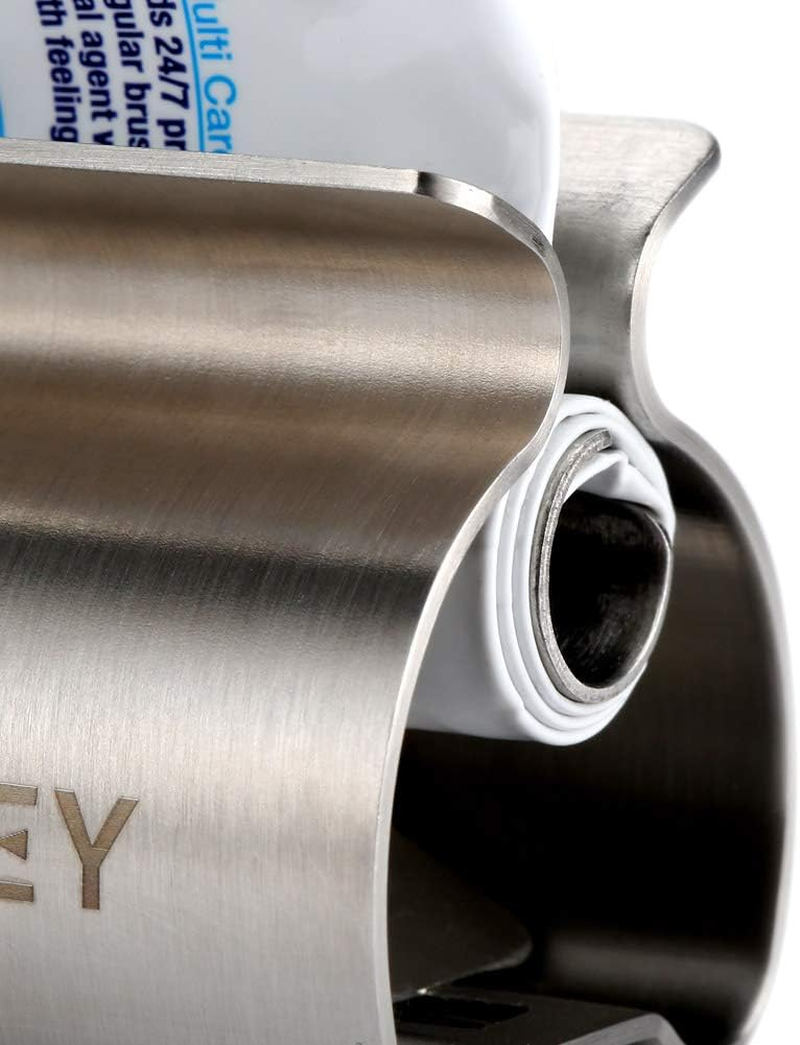 XYKEEY Toothpaste Tube Squeezer - Set of 2 Toothpaste Squeezer Rollers, Metal Toothpaste Tube Wringer Seat Holder Stand (Stainless Steel) image number 1
