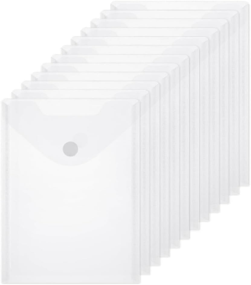 24Pcs Large Clear Plastic Envelopes Poly Envelope, Plastic Envelope Folders File Holder Clear Document Folders with Snap Closure