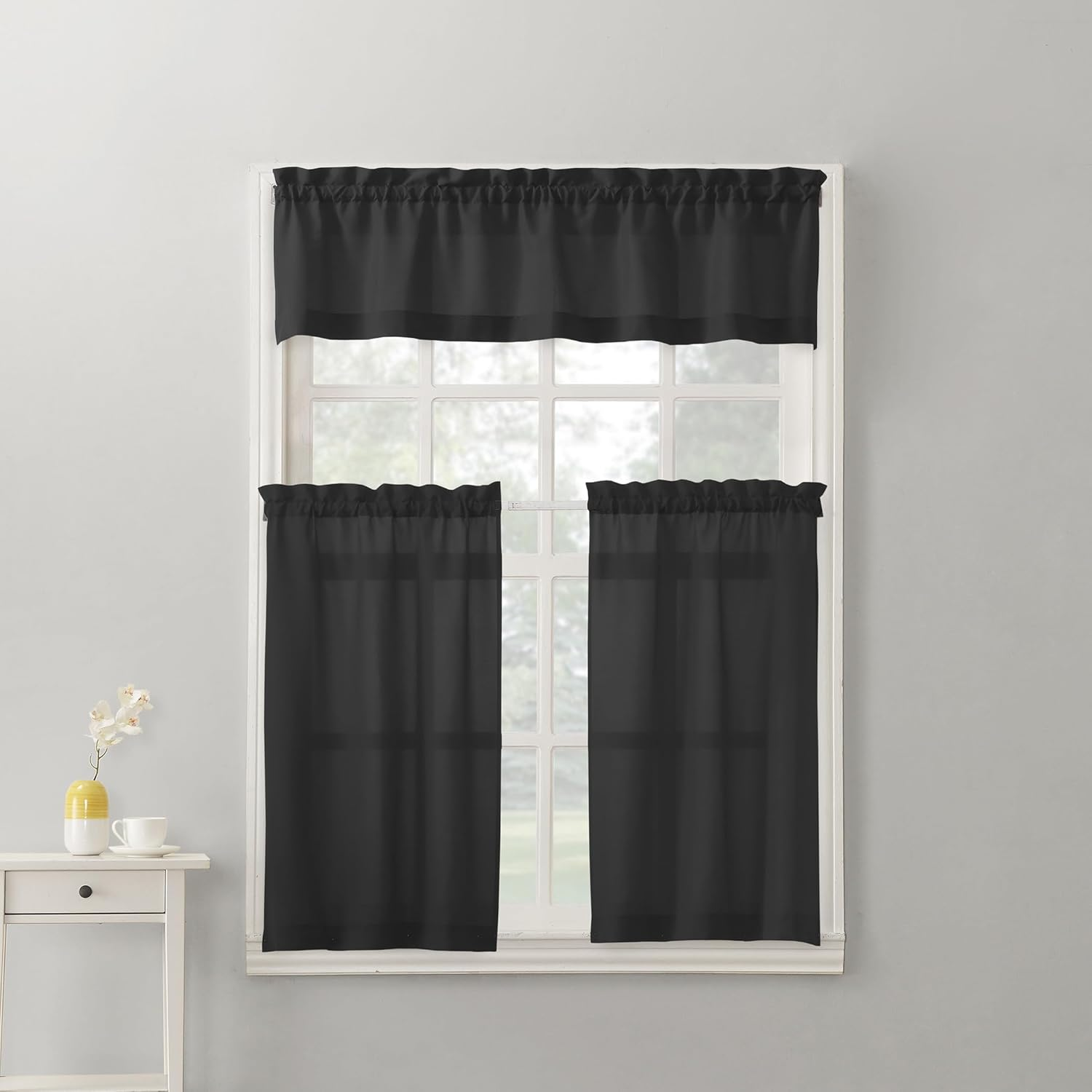 No. 918 Martine Microfiber Semi-Sheer Rod Pocket Kitchen Curtain Valance and Tiers Set, 54" X 45", Red