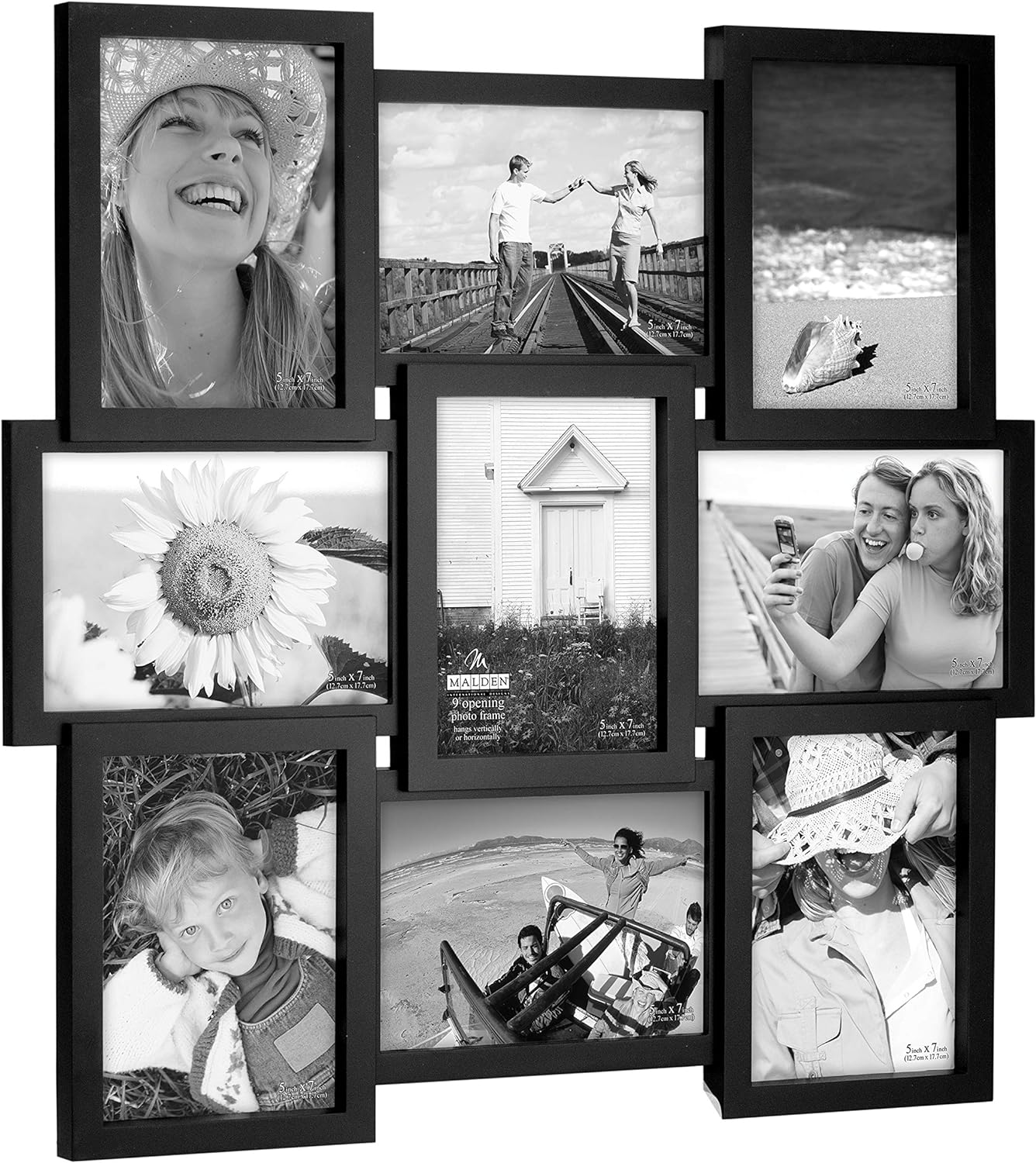 Malden International Designs 5 X 7 9-Opening Dimensional Collage Photo Wall Frame, Black