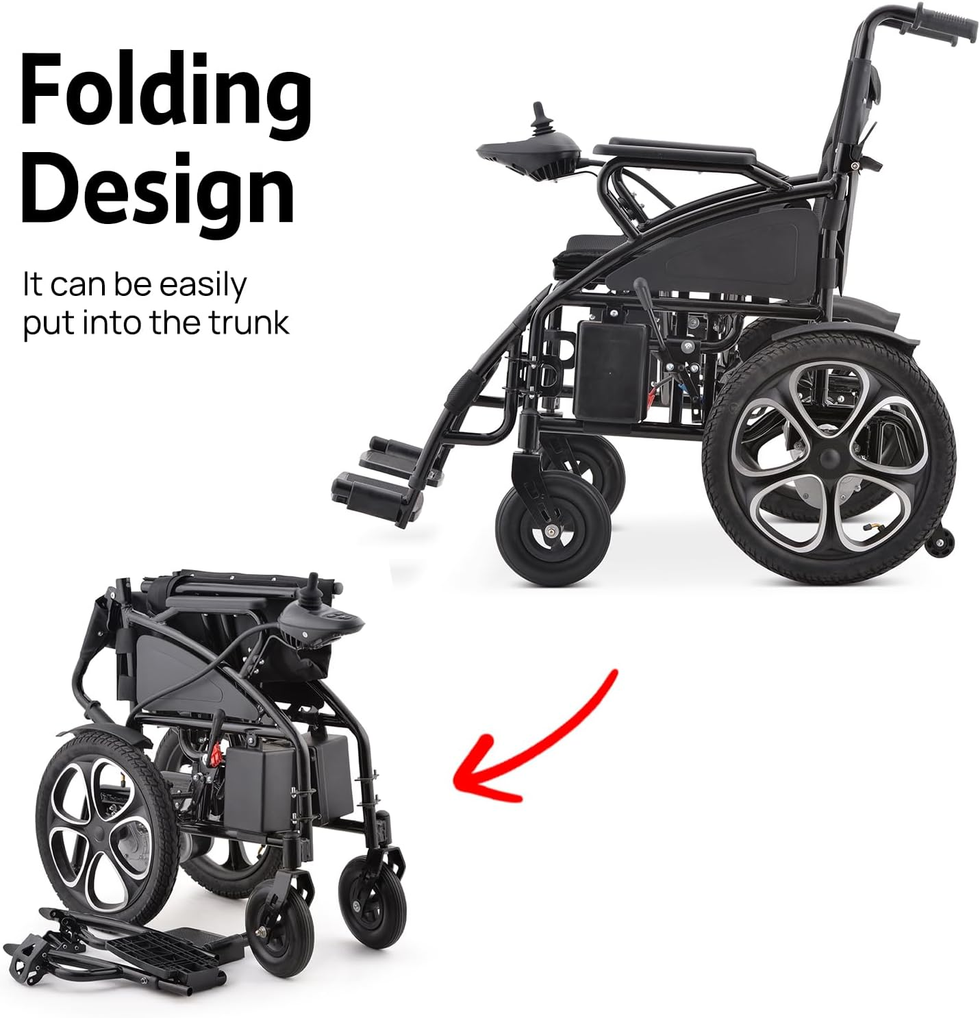 2026 Electric Wheelchair, 20KM Range, 600W Motors, 6KM/H Speed, Lightweight 24V Lithium Battery, Foldable with Anti-Tip Wheels and Rear Storage (BLACK with Anti-Tip Wheels) - Black With Anti-Tip Wheels image number 6