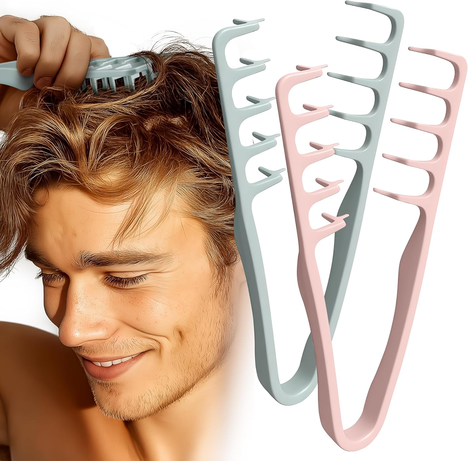 Pack of 2 Volume Comb Styling Comb with Texture Large Tooth Comb for Volume & Care Volume for the Hair Roots with Pony Roots, Lifting Hair Roots Hair Brush for Men and Women image number 2