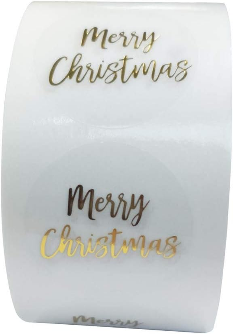Lanema Merry Christmas 500Pcs/Roll 1 Inch Gold Foil round Seal Transparent Sticker for Business Hand Gift Envelope image number 1