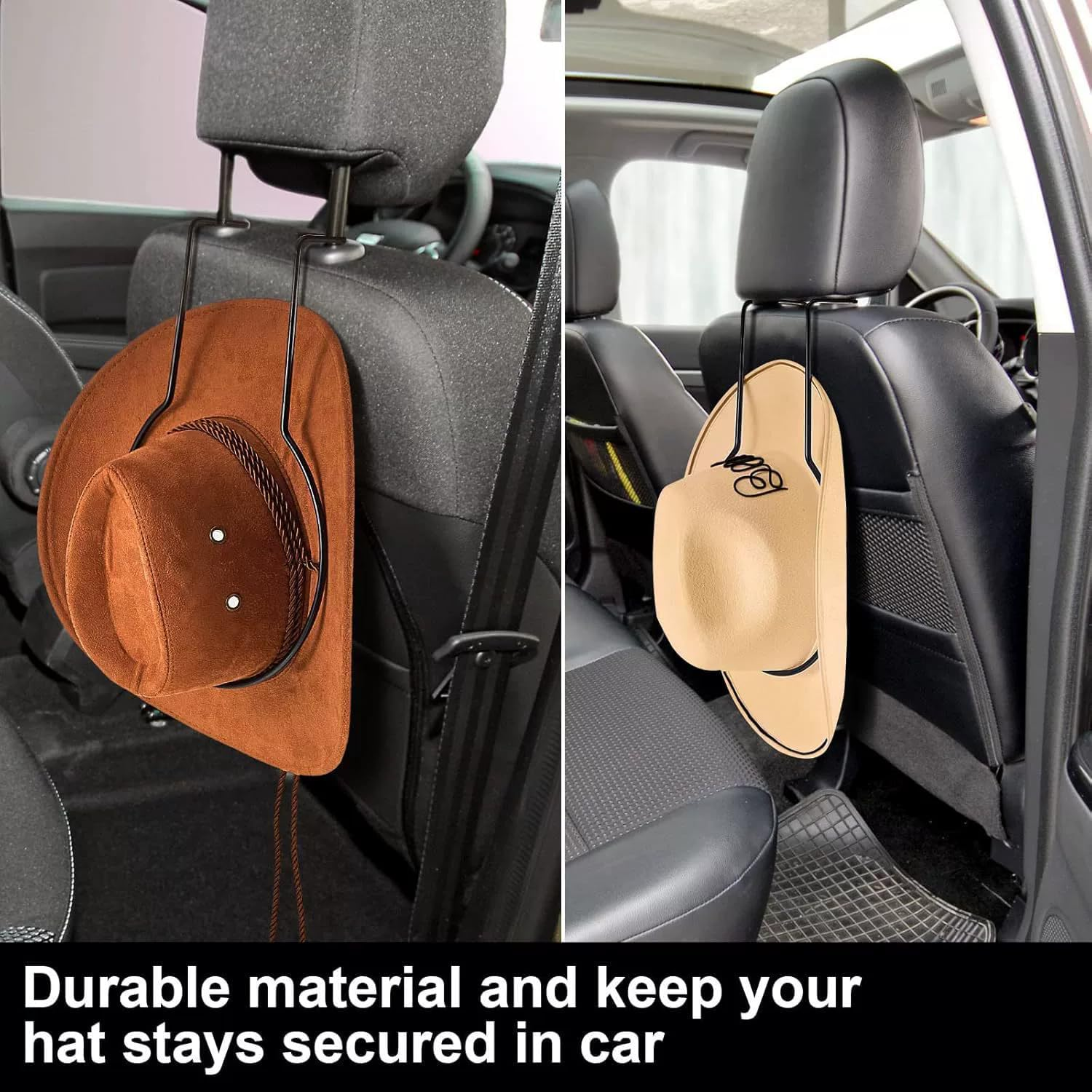 2 Pcs Car Hat Holder,Cowboy Hat Rack for Car Truck Rv,Metal Car Hat Hanger,Hard Hat Holder for Truck Seat Car Keep Hat Shape