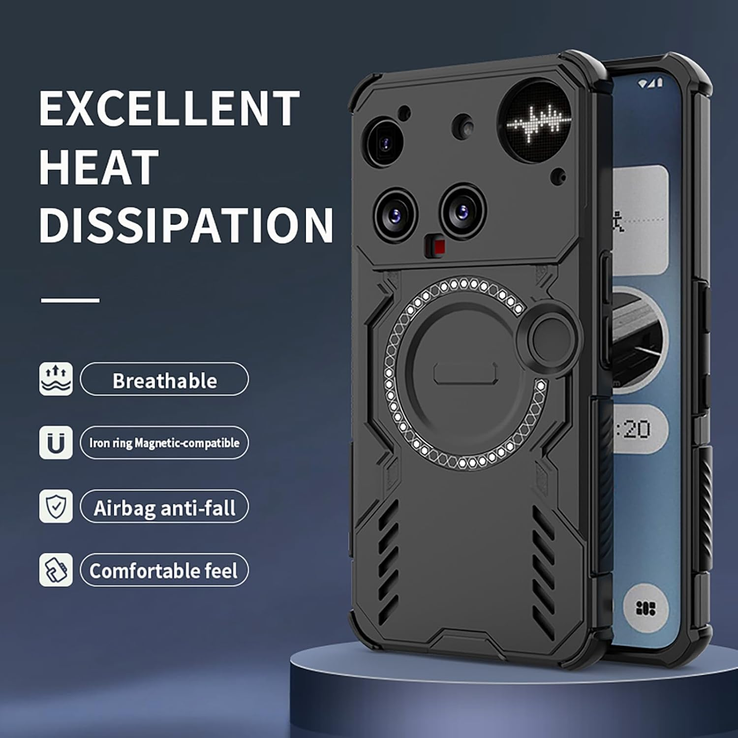 SEAHAI Case for Nothing Phone (3) with Magnetic Adsorption Function, Military Shockproof Case, Ultra Thin Hard PC Protective Case, Silicone, TPU Bumper Mobile Phone Case, Black image number 1