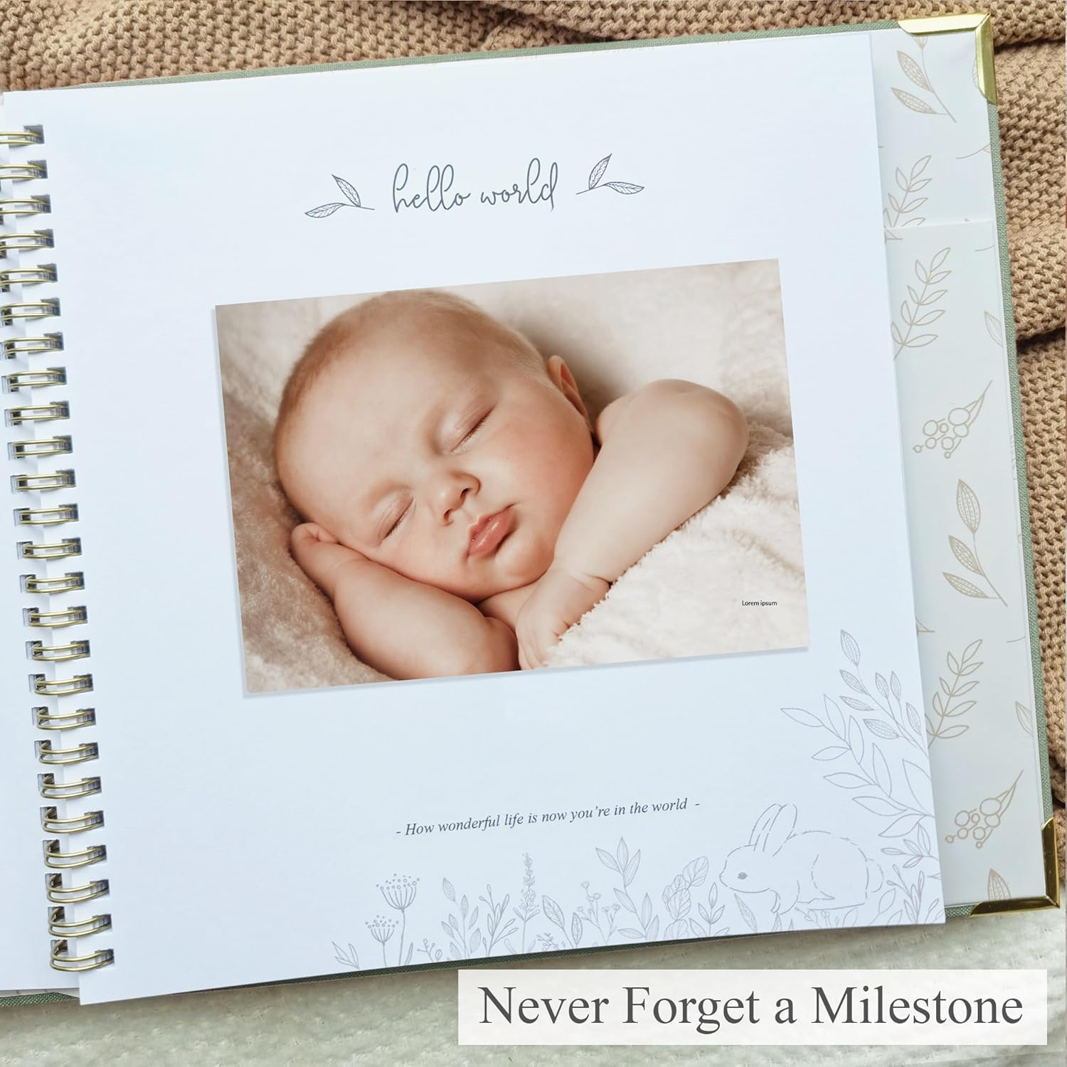 Baby Book Keepsake Boy or Girl Timeless Baby Memory Book First 5 Years for Baby Shower Gender Neutral Baby Scrapbook New Mom Gift Baby Journal from Birth to Age 5 Milestone Book Sage Green - Blush Pink image number 4