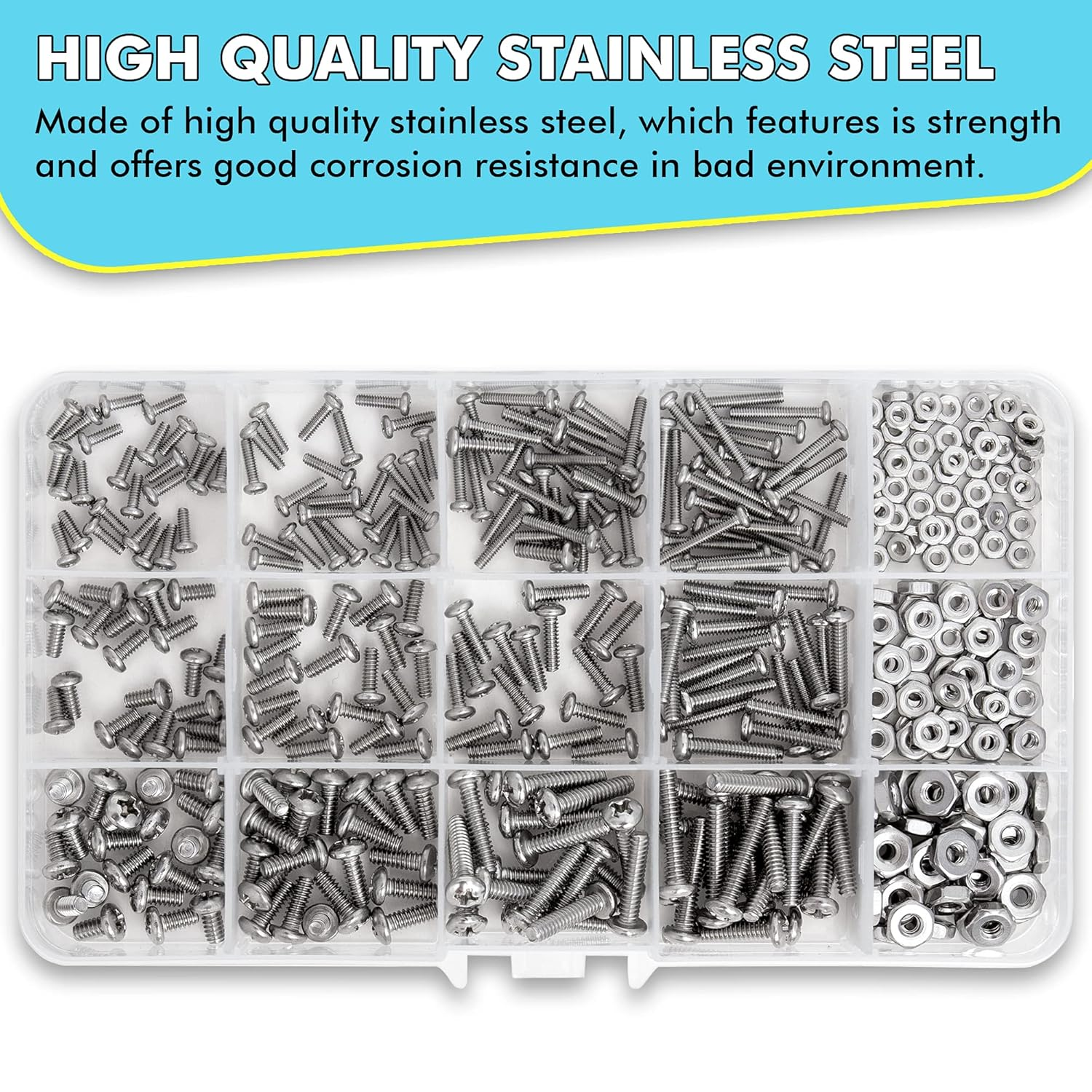 NEWURBAN - 540 Pcs #2-56#4-40#6-32 Phillips Pan Head Screws Bolt Nut Flat Washers 304 Stainless Steel image number 1