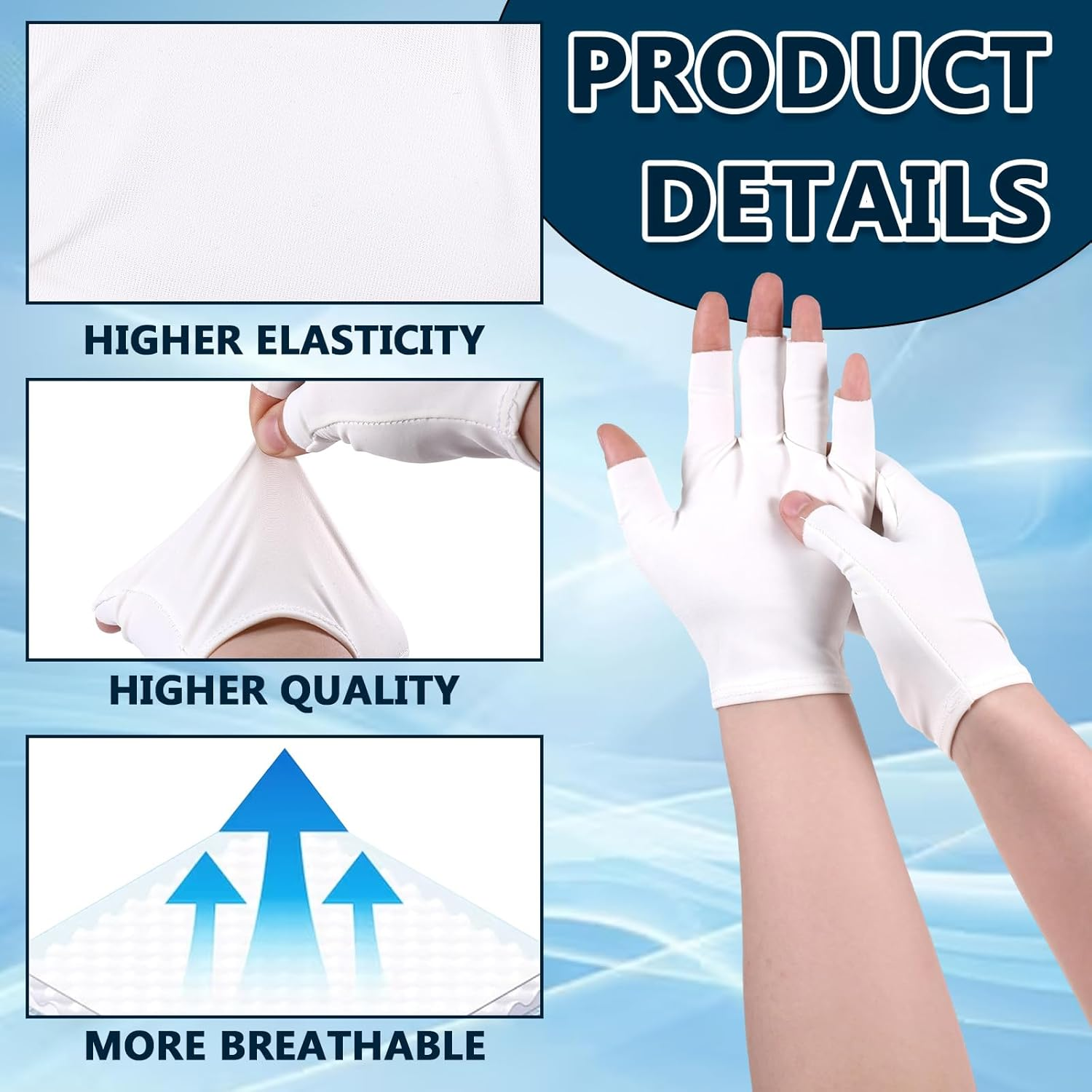 2 Pairs of White Cotton Gloves for Dry Hands Sleeping, White Fingerless Gloves, Eczema Glove for Moisturizing, Touchscreen, Spa, Skin Treatment image number 4