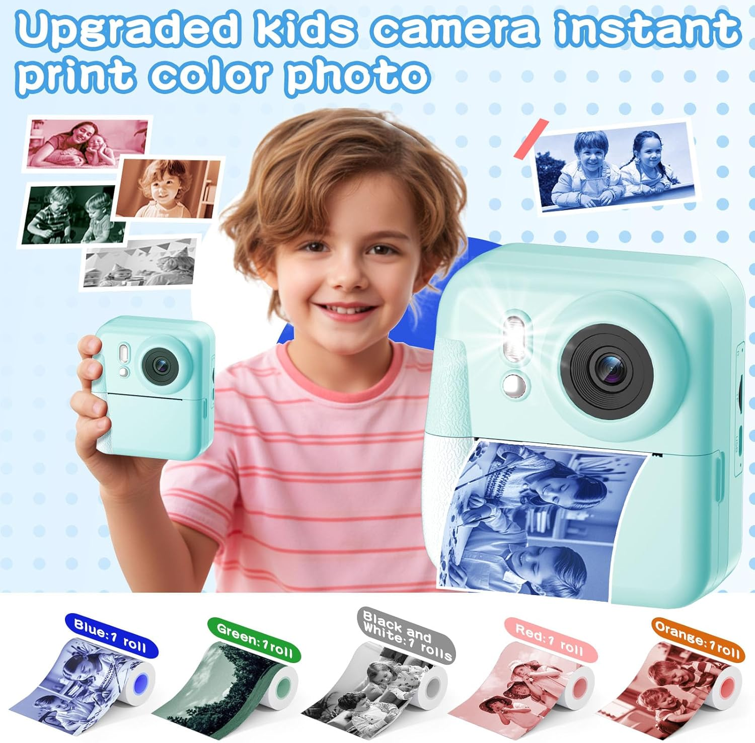 Kids Camera Instant Print Color Photos, Dual-Lens Instant Print Camera for Kids, Toddler Portable Travel Digital Camera Toy for 4 5 6 7 8 Year Old Boys Girls Christmas Birthday Gifts 64GB Card, Blue image number 6
