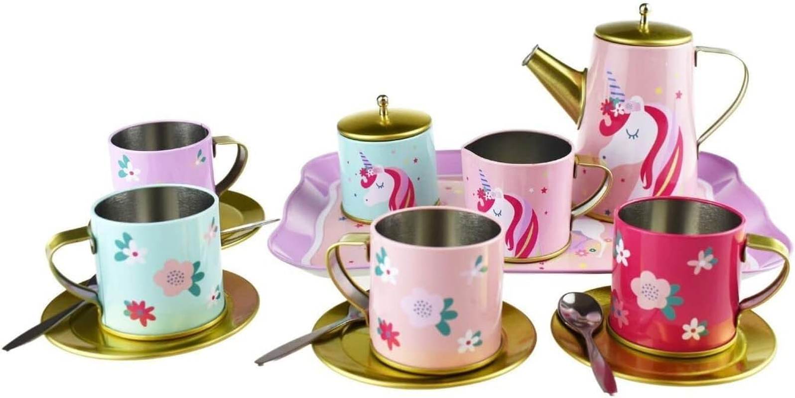 Kaper Kidz DELUXE UNICORN TIN TEA SET in Suitcase 18-Piece: Perfect Pretend Play Tea Party Fun! image number 1