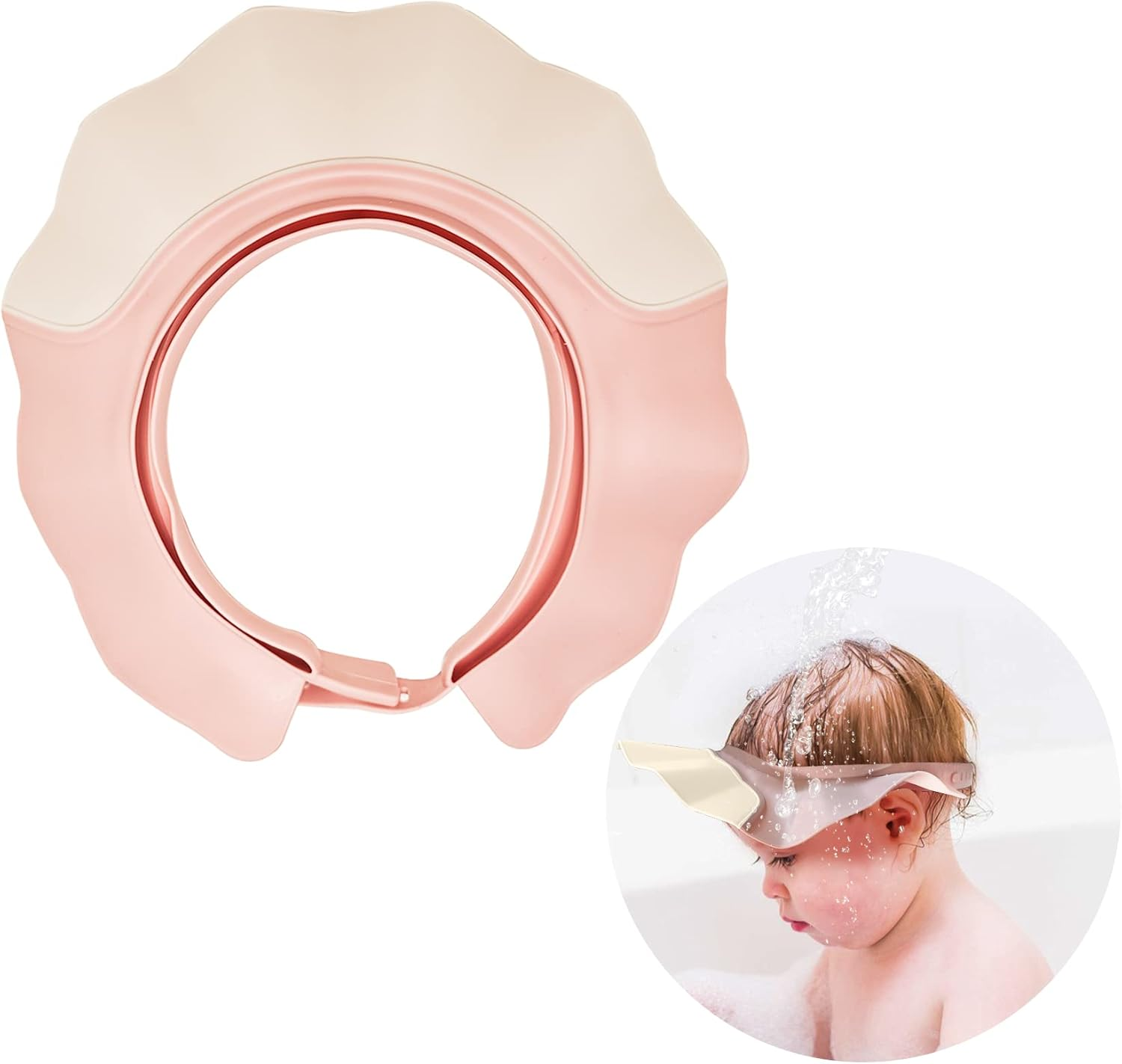 Baby Shower Shampoo Cap, Adjustable Baby Hair Washing Guard Shampoo Hat Bath Shield Visor Hat Eyes Ears Head Protection Waterproof Soft Silicone Shower Cap for Kids, Toddler, Girls, Boys, White Pink