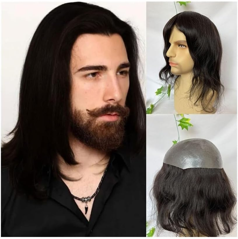 Replacement 12" Toupee for Men 0.06-0.08Mm Thin Skin PU Men'S Hairpiece Long Human Hair Replacement System Systems image number 4
