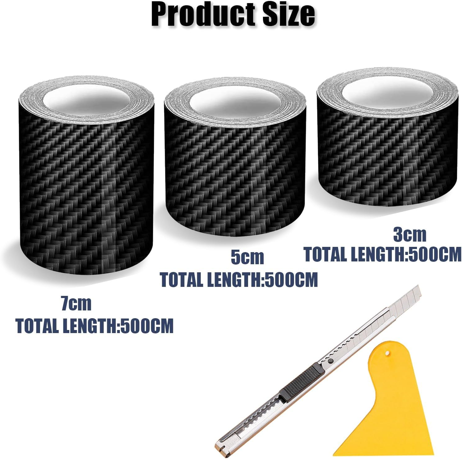 5D Carbon Fiber Sticker, Car Sill Protectors Strips Black Carbon Fiber Protective Film Car Door Edge Guard Anti-Scratch Sticker Protect Scratch Protection Device Suitable for Most Cars 3 Roll