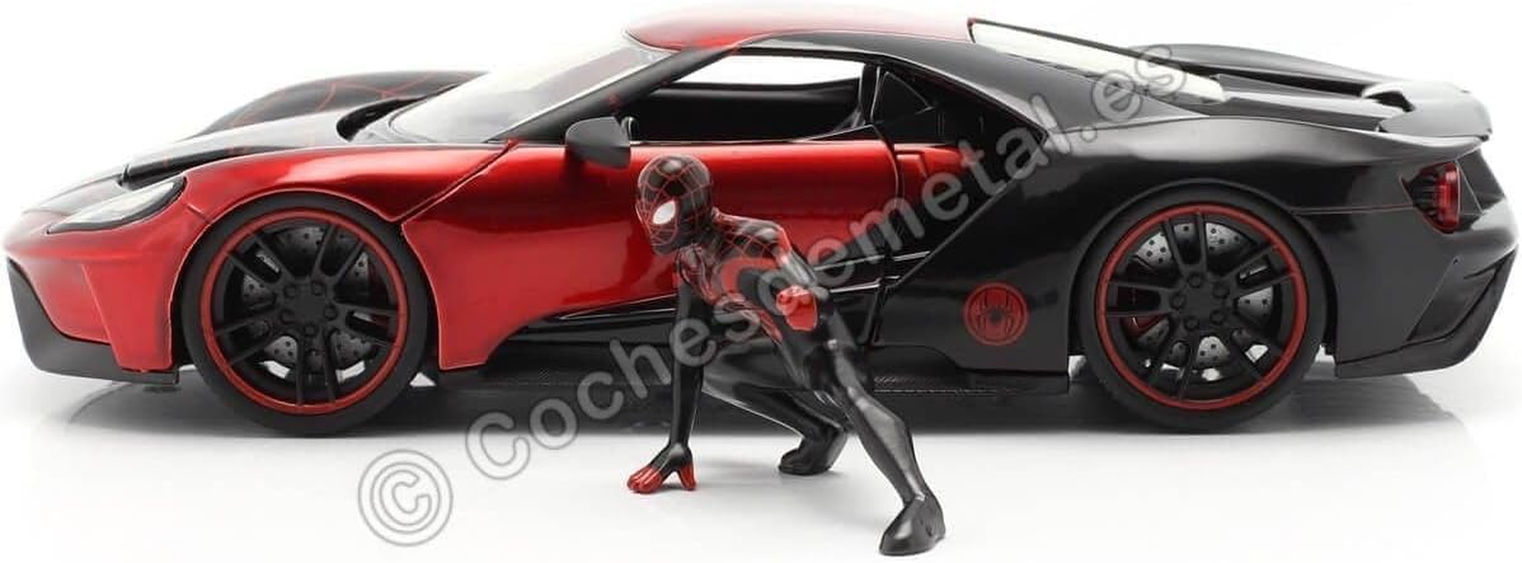 Jada 1:24 Diecast 2017 Ford GT with Miles Morales Figure,Black and Red image number 4