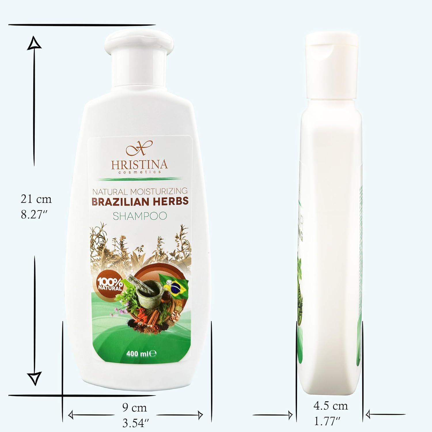 100% Natural Brazilian Herbal Shampoo with Argan Oil, Orange Oil, Lemongrass Oil and Rosemary Moisturising, Stimulating and Thickening Herbal Essences Unique Freshness 400Ml image number 2