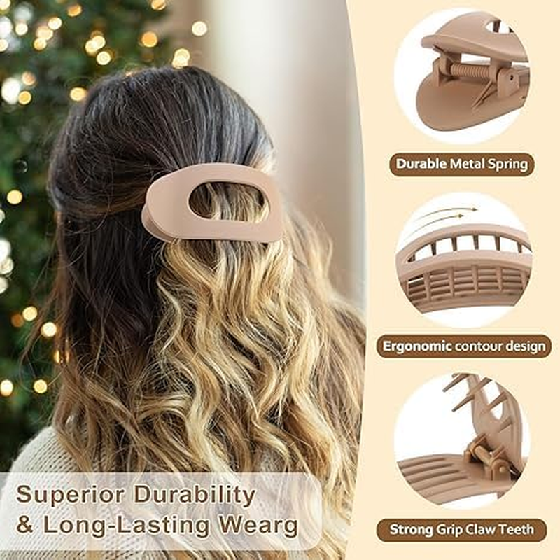8 PCS Flat Hair Clips French round Lay down Hair Claw Clips for Women Girls Strong Hold Hair Barrettes for Thick Thin Hair Comfortable Curved Flat Clips for Lying Driving and More