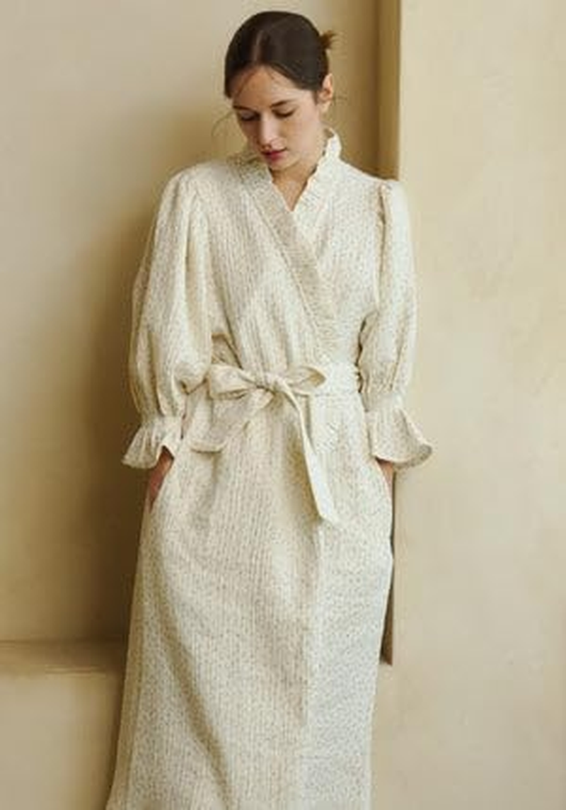 NOTHING FITS but Muslin Gauze Robe Maternity Gown, Women&rsquo;S Cotton Classic Nursing Robe, Puffed Sleeves - Hyacinth image number 2